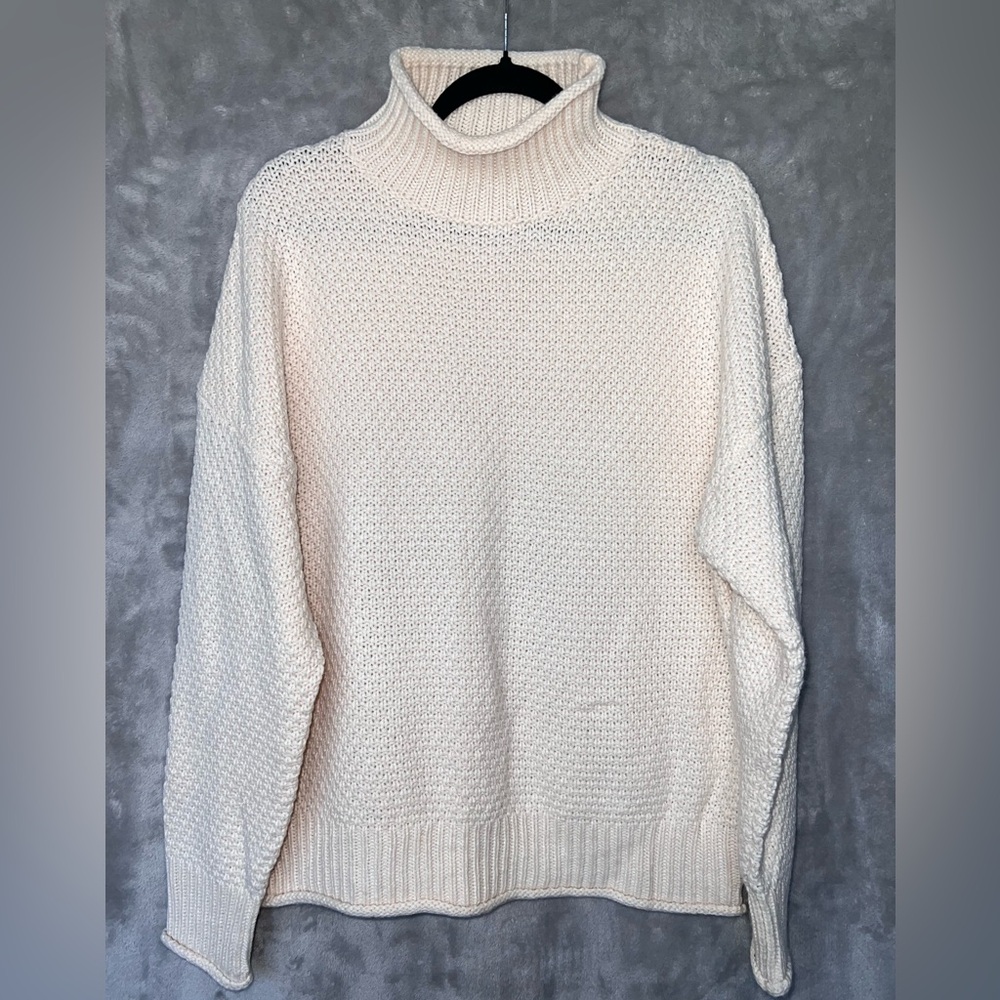 Turtleneck Batwing Sleeve Loose Oversized Chunky Knitted Sweater.Large, Apricot
